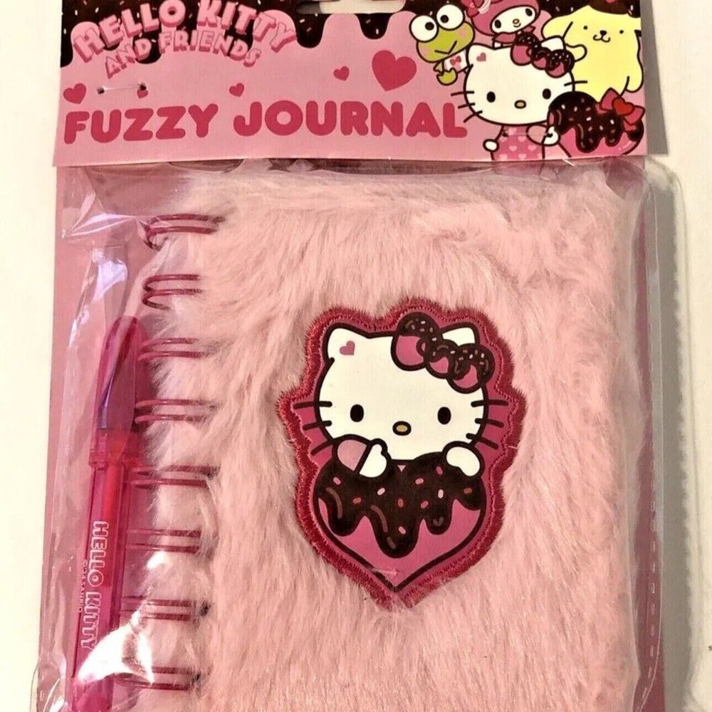 Hello Kitty and Friends Fuzzy Pink Diary Journal with Mini Gel Pen (80 Sheets)